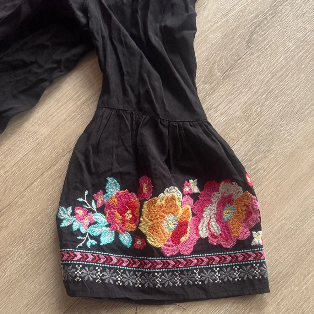 Savanna Jane Black Rayon Top with Pink and Orange Embroidery - Picture 5 of 8